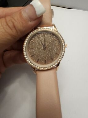 Sparkling Rose Gold Dial Women's Watch with Blush Pink Strap